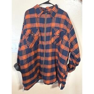 River Trail Men's 2XL Navy Orange Plaid Flannel Lined Zip Up Shirt Jacket winter